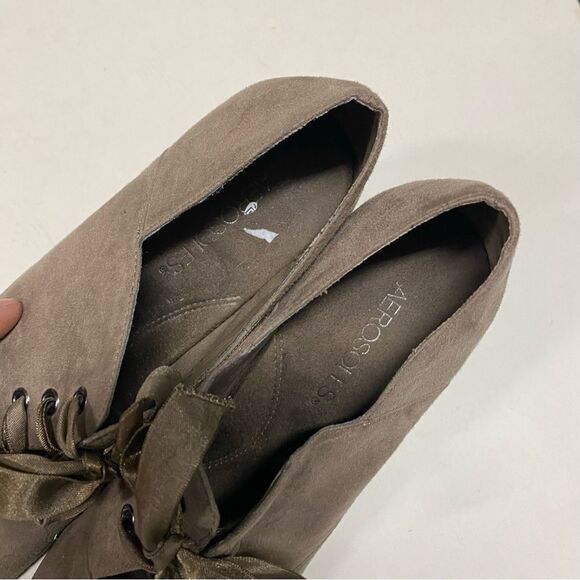 AEROSOLES Minor Role Taupe faux Suede Round Toe Lace Up Pump vintage Shoe 7.5 - Picture 5 of 12